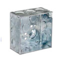 Product Image of 4" Square Welded Box, 2-1/8" Deep w/ 1/2" & 3/4" Eccentric Knockouts & MC Clamp