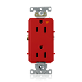 Product Image of Decora Plus Isolated Ground Duplex Receptacle Outlet,  Smooth Face, 15A, 125V Back or Side Wire, NEMA 5-15R, 2-Pole, 3-Wire, Self-Grounding, Red