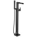 Product Image of Ara Single Handle Floor Mount Channel Spout Tub Filler Trim w/ Hand Shower (Matte Black), T4768-BLFL