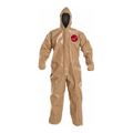 Product Image of Tychem 5000 C3127T Coverall w/ Standard Hood, Elastic Wrists and Ankles, Storm Flap; Adhesive Closure, Tan, 2X-Large (Pack of 6)
