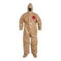 Product Image of Tychem 5000 C3128T Coverall w/ Respirator Fit Hood, Elastic Wrists, Socks w/ Outer Boot Flaps, Storm Flap; Adhesive Closure, Tan, Medium (Pack of 6)