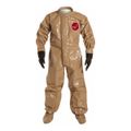 Product Image of Tychem 5000 C3184T Coverall w/ Collar, Attached Dual Layer Gloves, Socks w/ Outer Boot Flaps, Double Storm Flap; Hook and Loop, Tan, 2X-Large (Pack of 6)