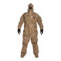 Product Image of Tychem 5000 C3185T Coverall w/ Respirator Fit Hood, Attached Dual Layer Gloves, Socks w/ Outer Boot Flaps, Double Storm Flap; Hook and Loop, Tan, Large (Pack of 6)