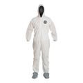 Product Image of ProShield 10 PB122S Coverall w/ Standard Hood, Elastic Wrists, Attached Skid-Resistant Boots, Storm Flap, White, 2X-Large (Pack of 25)