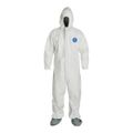 Product Image of Tyvek 400 TY122S Coverall w/ Respirator Fit Hood, Elastic Wrists, Attached Skid-Resistant Boots, Storm Flap, White, 2X-Large (Pack of 25) - NAFTA Sourced
