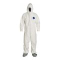 Product Image of Tyvek 400 TY122S Coverall w/ Respirator Fit Hood, Elastic Wrists, Attached Skid-Resistant Boots, Storm Flap, White, Medium (Pack of 25)