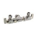 Product Image of 5/8 OD Comp X 3/8 OD Comp X 3/8 OD Comp 2 Angle Dual Outlet Valve, Lead Free (Chrome Plated)