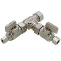 Product Image of 1/2" Nom Comp. (5/8" OD) x 3/8" OD x 1/4" OD Comp Dual Shut-Off Valve, Lead Free (Chrome)