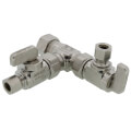 Product Image of 1/2" Nom Comp. (5/8" OD) x 3/8" OD Comp x 3/8" OD Comp 1 Angle, 1 Straight Dual Outlet Valve, Lead Free (Chrome Plated)