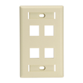 Product Image of Quickport, Wallplate For LaRGe Connectors w/ ID Windows, Single Gang, 4-port (Ivory)