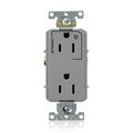 Product Image of Decora Plus Duplex Receptacle, Heavy-Duty Industrial, Split-Circuit, 15A 125V 2P 3W (Gray)