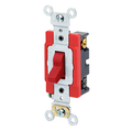 Product Image of 20A, 120/277V Toggle 4-way AC Quiet Switch, Extra Heavy Duty Spec Grade, Self Grounding, Back & Side Wired (Red)