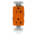 Product Image of Decora Plus Isolated Ground Duplex Receptacle Outlet,  Smooth Face, 20A, 125V Back or Side Wire, NEMA 5-20R, 2-Pole, 3-Wire, Self-Grounding (Orange)