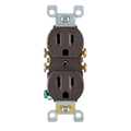 Product Image of 15A, 125V NEMA 5-15R, 2P, 3W, w/ Ears Duplex Receptacle, Straight Blade, Self Grounding, Quickwire Push-In & Side Wired, Steel Strap, (Brown)