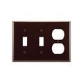 Product Image of Combination Wallplate, Brown, Toggle, Toggle, Duplex Receptacle Cutout, Thermoset, 3-Gang, 2158B-BOX