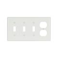 Product Image of Combo Wallplate, White, Toggle, Toggle, Toggle, Duplex Receptacle Cutout, Thermoset, 4-Gang, 2174W-BOX