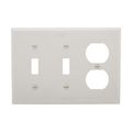 Product Image of Combination Wallplate, White, Toggle, Toggle, Duplex Receptacle Cutout, Nylon, 3-Gang, 5158W-BOX