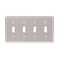 Product Image of Toggle Wallplate, Stainless Steel, Toggle Cutout, Stainless Steel, 4- Gang, Standard, Ed Box, 93074-BOX