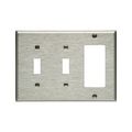 Product Image of Combo Wallplate, Stainless Steel, Toggle, Toggle, Decorator Cutout, Stainless Steel, 3-Gang, 93443-BOX