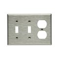 Product Image of Combo Wallplate, Stainless Steel, Toggle, Toggle, Duplex Receptacle Cutout, 3-Gang, 93543-BOX