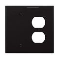 Product Image of Combination Wallplate, Black, Duplex Receptacle, Blank Cutout, Polycarbonate, 2- Gang, Mid-Size, PJ138BK