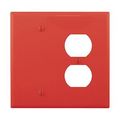 Product Image of Combination Wallplate, Red, Duplex Receptacle, Blank Cutout, Polycarbonate, 2- Gang, Mid-Size, PJ138RD