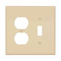Product Image of Combination Wallplate, Ivory, Toggle, Duplex Receptacle Cutout, Polycarbonate, 2- Gang, Mid-Size, PJ18V