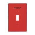 Product Image of Toggle Wallplate, Premarked "Emergency", Red, Toggle Cutout, Single-Gang, Mid-Size, PJ1EMRD