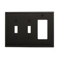 Product Image of Combination Wallplate, Black, Toggle, Toggle, Decorator Cutout, Polycarbonate, 3- Gang, Mid-Size, PJ226BK