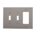 Product Image of Combination Wallplate, Gray, Toggle, Toggle, Decorator Cutout, Polycarbonate, 3- Gang, Mid-Size, PJ226GY