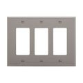 Product Image of Decorator / Gfci Wallplate, Gray, Decorator Cutout, Polycarbonate, Three- Gang, Mid-Size, PJ263GY