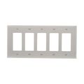Product Image of Decorator / Gfci Wallplate, Gray, Decorator Cutout, Polycarbonate, Five- Gang, Mid-Size, PJ265GY