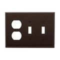 Product Image of Combination Wallplate, Brown, Toggle, Toggle, Duplex Receptacle Cutout, 3-Gang, Mid-Size, PJ28B