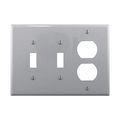 Product Image of Combination Wallplate, Gray, Toggle, Toggle, Duplex Receptacle Cutout, 3-Gang, Mid-Size, PJ28GY