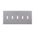 Product Image of Toggle Wallplate, Gray, Toggle Cutout, Polycarbonate, Five- Gang, Mid-Size, PJ5GY