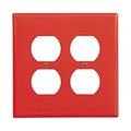 Product Image of Duplex Receptacle Wallplate, Red, Duplex Receptacle Cutout, Polycarbonate, 2- Gang, Mid-Size, PJ82RD