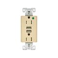 Product Image of Combo Usb Charger w/ Duplex Receptacle, 15A, Flush Mount, 125V, 5 Vdc, Ivory, 2-Pole 3-Wire, TR8255V