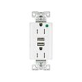 Product Image of Combo Usb Charger w/ Duplex Receptacle, 15A, Flush Mount, 125V, 5 Vdc, White, 2-Pole 3-Wire, TR8255W