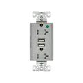 Product Image of Combo Usb Charger w/ Duplex Receptacle, 20A, Flush Mount 125V, 5 Vdc, Gray, 5-20R, 2-Pole 3-Wire, TR8355GY