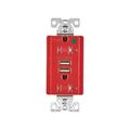 Product Image of Combo Usb Charger w/ Duplex Receptacle, 20A, Flush Mount, 125V, 5 Vdc, Red, 5-20R, 2-Pole 3-Wire, TR8355RD