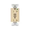 Product Image of Combo Usb Charger w/ Duplex Receptacle, 20A, Flush Mount 125V, 5 Vdc, Ivory, 2-Pole 3-Wire, TR8355V