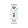 Product Image of Combo Usb Charger w/ Duplex Receptacle, 20A, Flush Mount 125V, 5 Vdc, 5-20R, 2-Pole 3-Wire, TR8355W