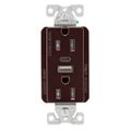 Product Image of Combo Usb Type A & C Charger, 15A 5-15 R Receptacle, Brown, Usb, Flush, 2-Pole, 3-Wire, 125 V, TRUSBAC15B-BOX