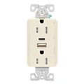Product Image of Combo Usb Type A & Type C Charger, 15A 5-15 R Receptacle, Light Almond, Usb, 2-Pole 3-Wire, 125V, TRUSBAC15LA-BOX