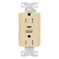 Product Image of Combo Usb Type A & Type C Charger, 15A 5-15R Receptacle, Ivory, Usb, Flush, 2-Pole, 3-Wire, 125V, TRUSBAC15V-BOX