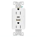 Product Image of Combo Usb Type A & C Charger, 15A 5-15R Receptacle, White, Flush, 2-Pole, 3-Wire, TRUSBAC15W-BOX