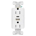 Product Image of Combo Usb Type A & C Charger, 15A 5-15R Receptacle, White, Flush, 2-Pole, 3-Wire, TRUSBAC15W-BX-L
