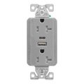 Product Image of Combo Usb Type A & C Charger, 20A 5-20 R Receptacle, Grey, Flush, 2-Pole, 3-Wire, 125V, TRUSBAC20GY-BOX