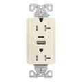 Product Image of Combo Usb Type A & C Charger, 20A 5-20R Receptacle, Light Almond, Usb, Flush, 2 Pole, 3-Wire, TRUSBAC20LA-BOX