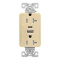 Product Image of Combo-Usb Type A & C Charger, 20A 5-20R Receptacle, Ivory, Usb, Flush, 2-Pole, 3-Wire, TRUSBAC20V-BOX